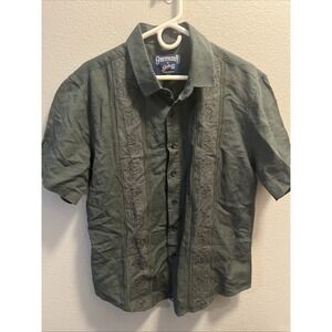 Grateful Dead Section 119 S/sleeve Linen Blend Shirt Green Mens L Bears Pattern